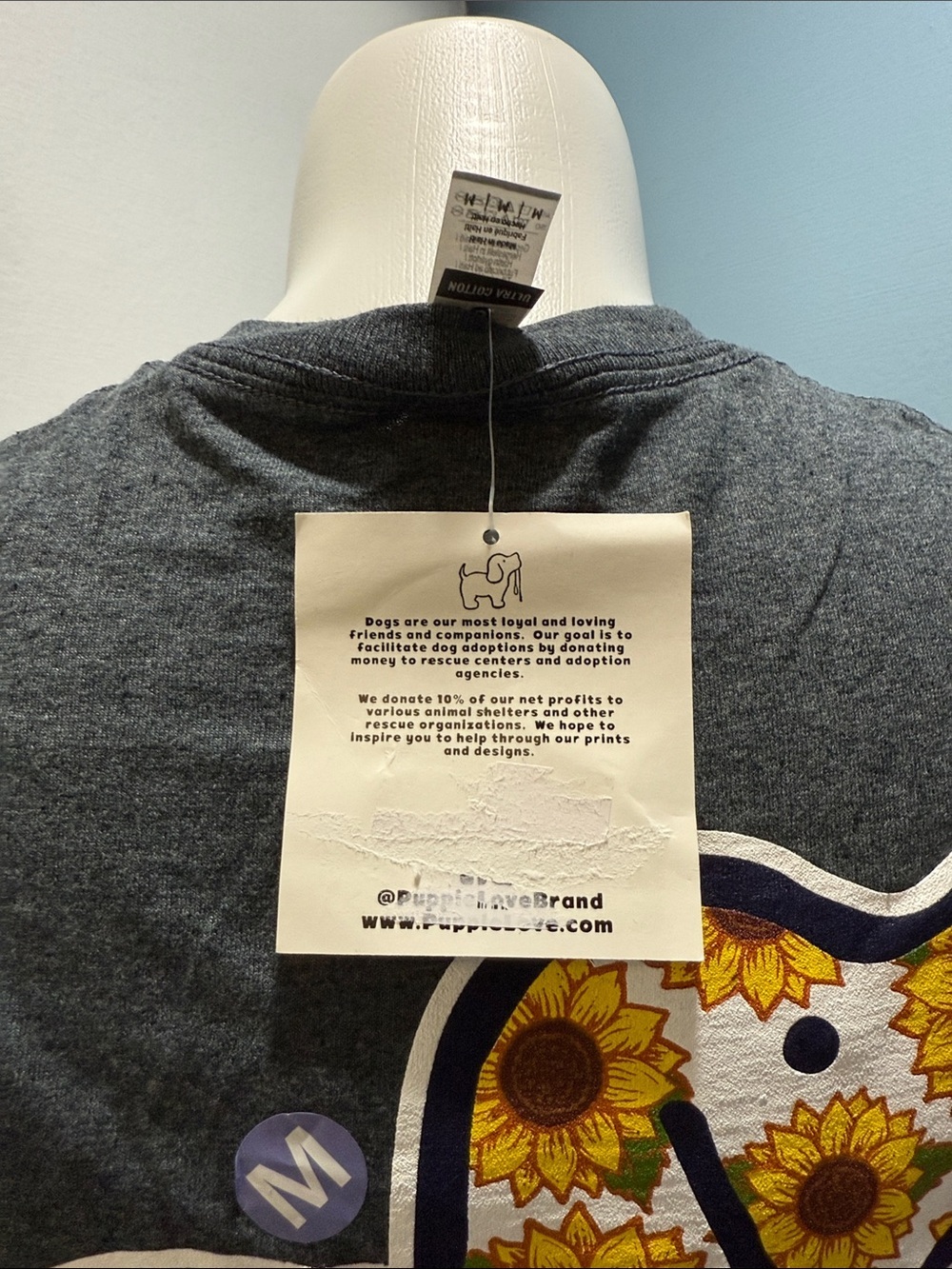 Puppie Love Women's Charcoal Tee with Sunflower Dog Graphic - Picture 2 of 5